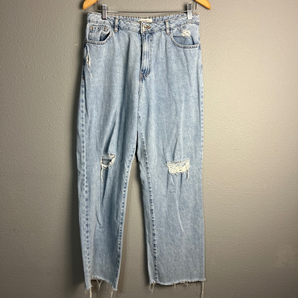 Brownie Distressed‎ Punk Preppy Jeans Wide Leg High Rise Light Wash Sz Med 32x30
